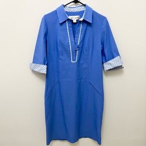 Sara Campbell Chic Blue Dress with Checkered Accents Sz14